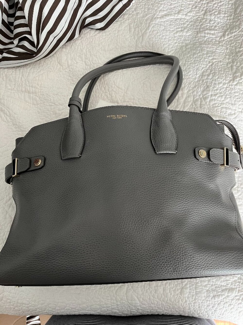 Henri Bendle Grey Pebbled Leather Tote with Gold Hardware